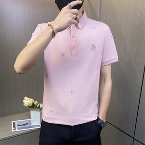PL045-特P40字母刺绣t恤POLO衫短袖男社会精神小伙修身翻领上衣图片