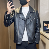JK713-特P90皮皮衣春秋新款男式翻领机车皮夹克男外套，男装皮衣，电商D310B