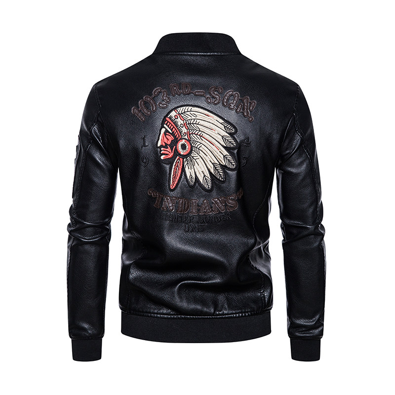 JK035-P110加绒皮夹克刺绣立领复古美式机车服潮流时尚PU皮衣,男装皮衣,电商D310B