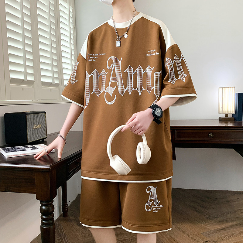 84304-P55初中生夏装青少年男装帅气学生潮流套装高中生t恤男短袖,男装T恤,电商D310B