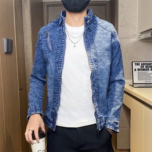 JK1823-P100牛仔外套男水洗复古立领机车夹克青年帅气修身牛仔衣图片