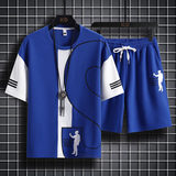 7553-P60短袖套装男士夏季潮流薄款休闲运动t恤夏装时尚衣服，男装T恤，电商D310B