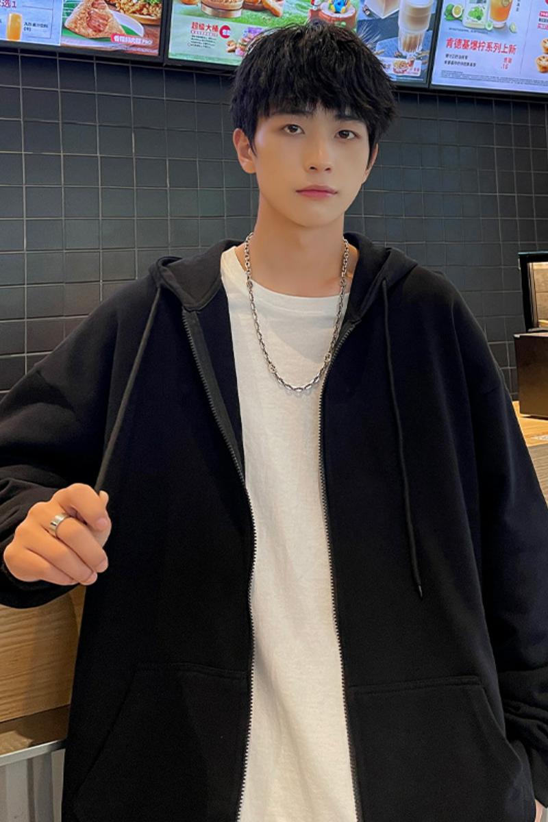 现货光板二开GSY9916-特P33连帽卫衣男秋冬复古纯色休闲青年开衫,男装卫衣,电商D310B