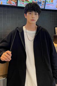 现货光板二开GSY9916-特P33连帽卫衣男 秋冬复古纯色休闲青年开衫图片