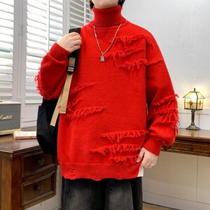 76229-P55高领毛衣男秋冬季新款加厚线衣服内搭打底流苏针织衫图片