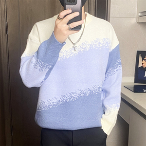 M8305-特P55渐变圆领毛衣男女同款秋冬季慵懒套头初秋针织衫图片