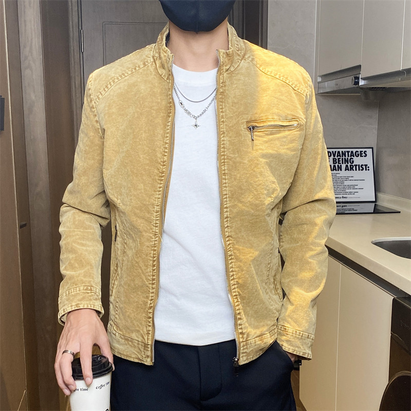JK1856-P100水洗牛仔夹克春青年潮流美式复古休闲立领工装外套秋,男装夹克,电商D310B
