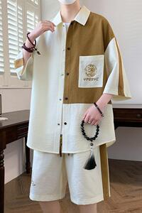 TZ24321-特P60短袖男风夏季薄款套装衬衣男士宽松五分裤图片