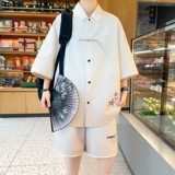 84320-特P60新中式套装男潮牌休闲宽松衬衫短袖短裤一套帅气风，男装休闲套装，电商D310B