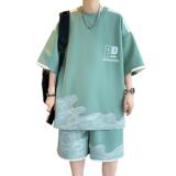 84356-特P50短袖体恤短裤男时尚百搭套装宽松港式潮牌短套，男装休闲套装，电商D310B
