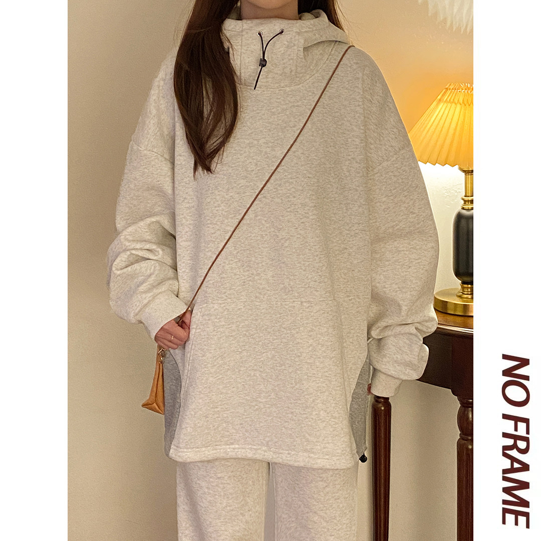 二开TZ9865-特P98纯色立领连帽卫衣套装男女2025新款秋冬宽松大码,男装卫衣,电商D310B