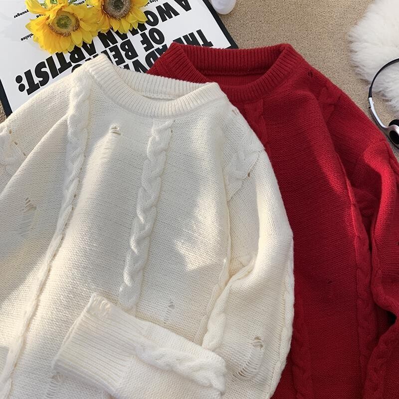 84621-特P48破洞麻花潮牌毛衣男秋冬款美式高街慵懒宽松休闲外套,男装针织衫/毛衣,电商D310B
