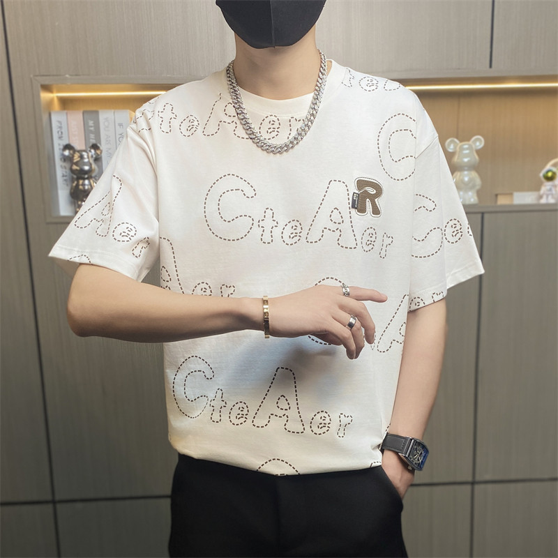 TX160-P40男士t恤短袖夏季潮牌字母印花宽松圆领上衣男士休闲体恤,男装T恤,电商D310B