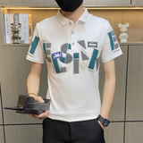 PL016-P35男士短袖t恤夏季新款美式翻领印花polo衫男装带领体恤，男装Polo衫，电商D310B