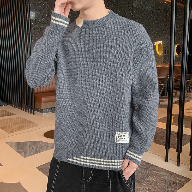 79139-P50毛衣男秋冬季风宽松加厚针织衫男士软糯百搭打图片