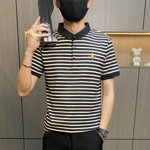 PL3080-P40条纹男士POLO衫短袖修身韩版潮刺绣商务翻领休闲体恤图片