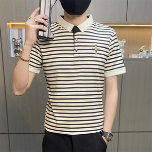 PL3080-P40条纹男士衫短袖修身韩版潮刺绣商务翻领休闲体恤图片