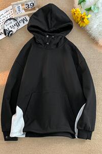二开W9807-特P53白花灰卫衣男春秋连帽衫美式高街oversize外套图片