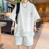 84356-特P50短袖体恤短裤男时尚百搭套装宽松港式潮牌短套，男装休闲套装，电商D310B