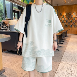 84356-特P50短袖体恤短裤男时尚百搭套装宽松港式潮牌短套图片