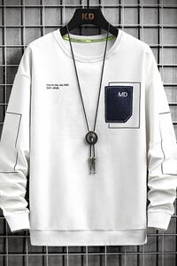 71105-P35长袖t恤男春秋冬款加绒打底衫白色卫衣男士春装潮流衣服
