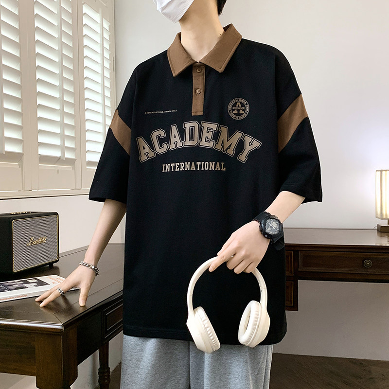 84068-P40青少年男短袖t恤新款夏季翻领衫学生宽松半袖休闲图片