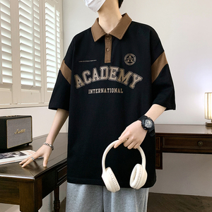 84068-P40青少年男短袖t恤新款夏季翻领衫学生宽松半袖休闲图片