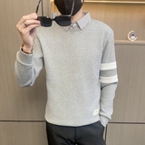 3162-P78社会小伙拼接假两件卫衣男春秋新款男士衬衫领外套男，男装卫衣，电商D310B