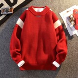 84769-P60毛衣男秋冬季潮牌撞色拼接圆领针织衫复古宽松休闲线衣，男装针织衫/毛衣，电商D310B