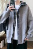 84878-特P88秋冬新款针织开衫毛衣男宽松拼接假两件港风连帽外套，男装针织衫/毛衣，电商D310B