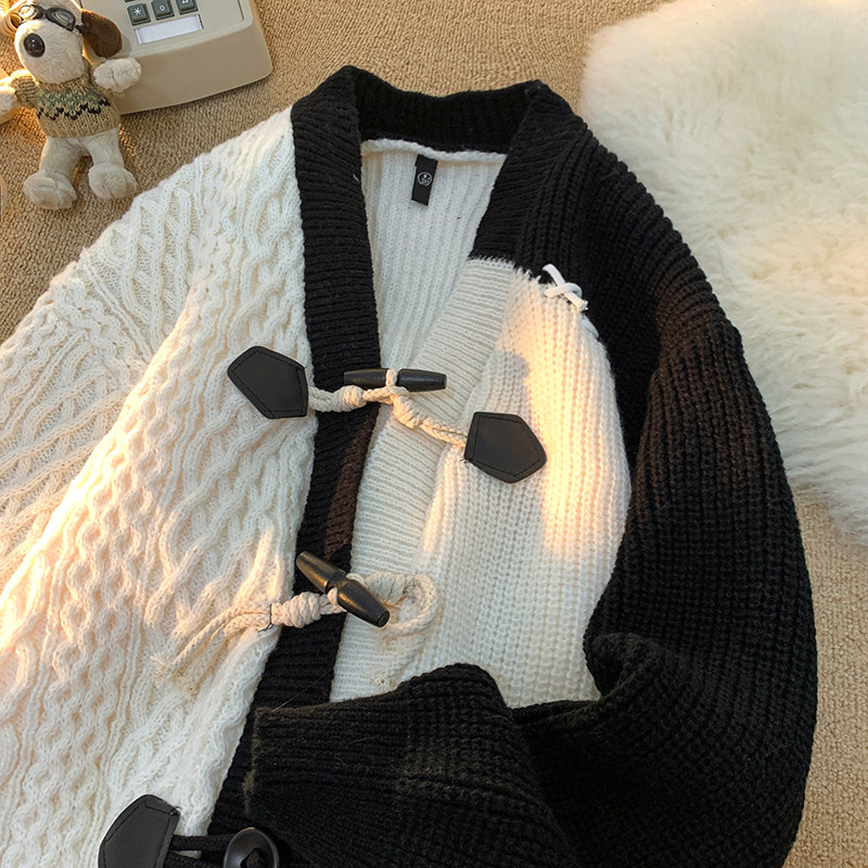 M2303-特P60潮流撞色V领开衫毛衣男女同款外套简约保暖针织衫上衣,男装针织衫/毛衣,电商D310B