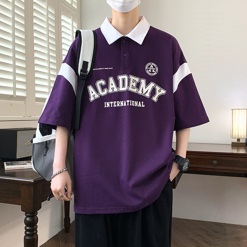 84068-P40青少年男短袖t恤新款夏季翻领衫学生宽松半袖休闲,男装T恤,电商D310B