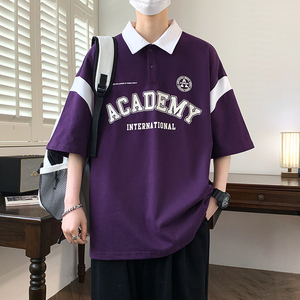 84068-P40青少年男短袖t恤新款夏季翻领衫学生宽松半袖休闲图片