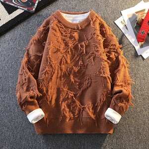84617-P50流苏毛衣男秋冬款破坏慵懒风针织衫男潮牌痞帅毛线衣图片