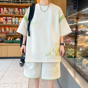 24350-特P50新中式套装男潮短袖T恤搭配一套青少年短裤两件套图片
