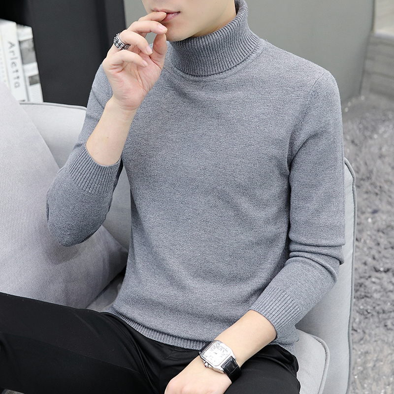 78003冬季高领针织衫男修身韩版时尚纯色套头内搭长袖毛图片