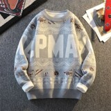 84725-P60男士时尚字母提花套头针织毛衣潮流撞色设计感线衣外套，男装针织衫/毛衣，电商D310B