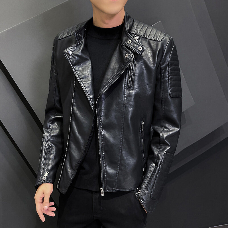 J秋冬新品男式夹克外套青年韩版修身机车服皮衣图片