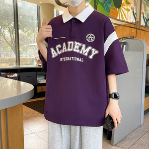 84068-P40衫短袖男夏季潮牌潮流半袖翻领t恤男宽松青少年图片