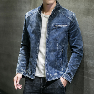 JK1856-P100牛仔外套男复古机车秋装男士潮流春秋立领帅气夹克男图片