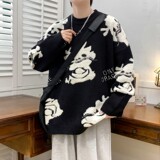 83498-P65秋冬新款休闲毛衣男长袖针织衫港风宽松毛衣打底衫，男装针织衫/毛衣，电商D310B