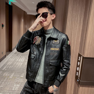 JK051-P110控138社会小伙痞帅皮衣男修身帅气机车皮夹克红,男装皮衣,电商D310B