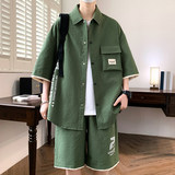 TZ24318-特P55短袖短裤套装男夏季休闲衬衫男生新款一套衣服，男装衬衫，电商D310B