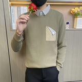 W3163-P75控98社会小伙假两件卫衣男士春季新款潮流衬衫领长袖t恤，男装卫衣，电商D310B