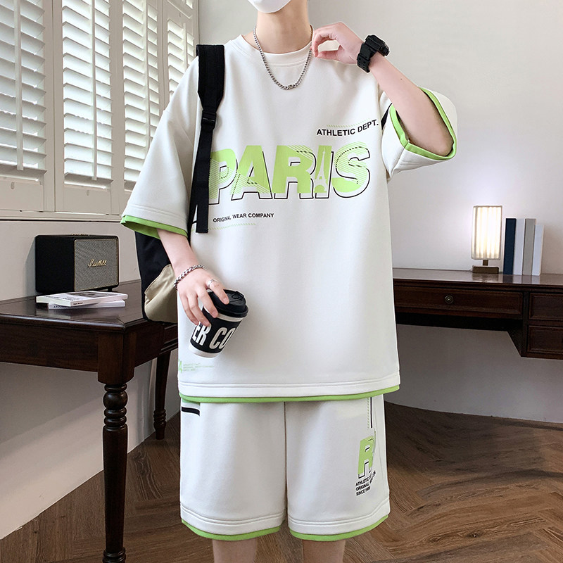 TZ24359-特P50套装男夏季青少年短袖短裤搭配一套休闲运动两件套,男装T恤,电商D310B