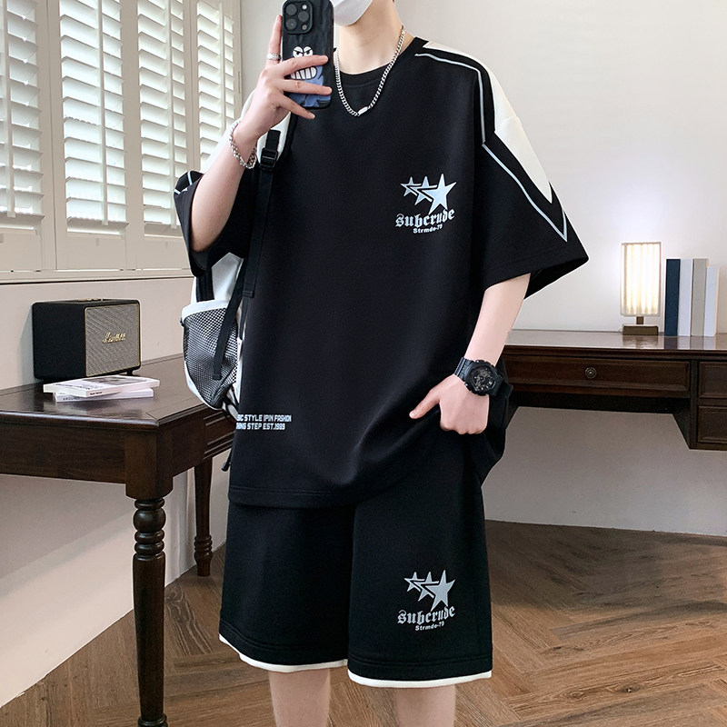TZ24355-特P50短袖t恤套装男夏季学生一套休闲青少年半袖夏装潮图片