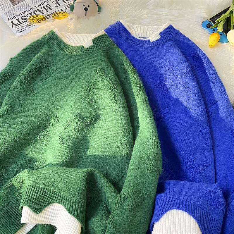 68274-P68潮流五角星套头圆领针织毛衣男女美式假两件百搭毛衣，男装针织衫/毛衣，电商D310B