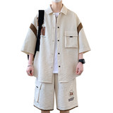 TZ24317-特P55衬衫套装男夏季宽松休闲拼接短袖男士短裤搭配，男装衬衫，电商D310B