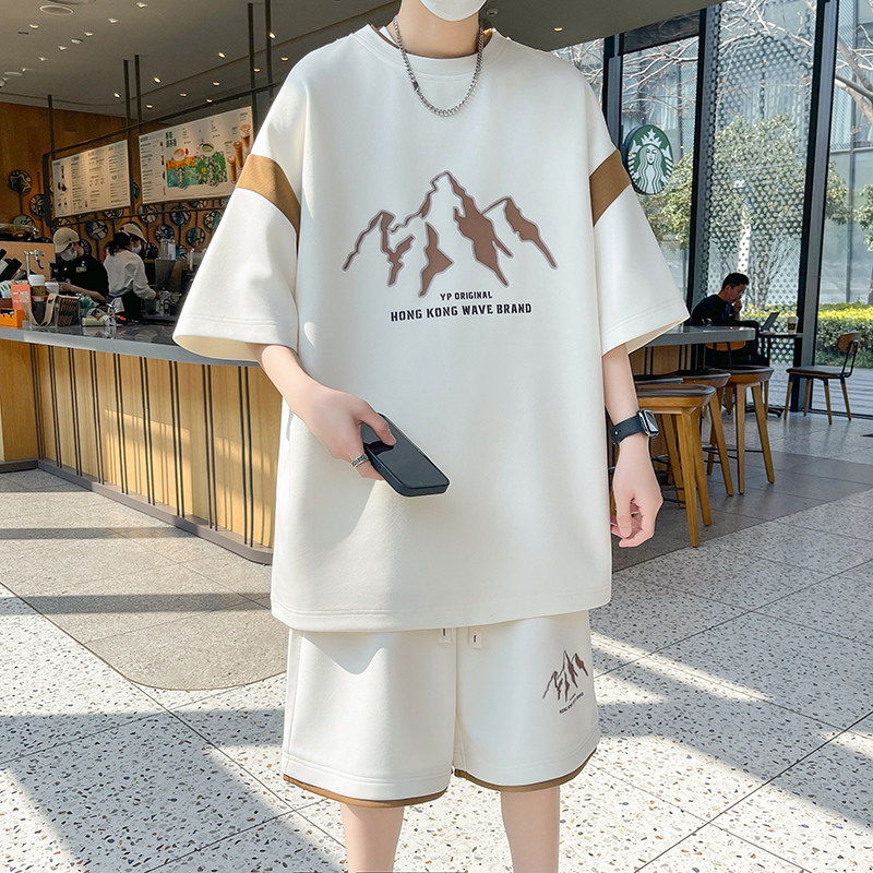 84303-P55青少年圆领短袖套装休闲帅气高中学生宽松t恤男装潮牌,男装T恤,电商D310B