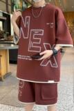 wassuphappy短袖短裤套装男款夏季休闲冰丝t恤一套宽松运动短裤，男装T恤，电商D310B